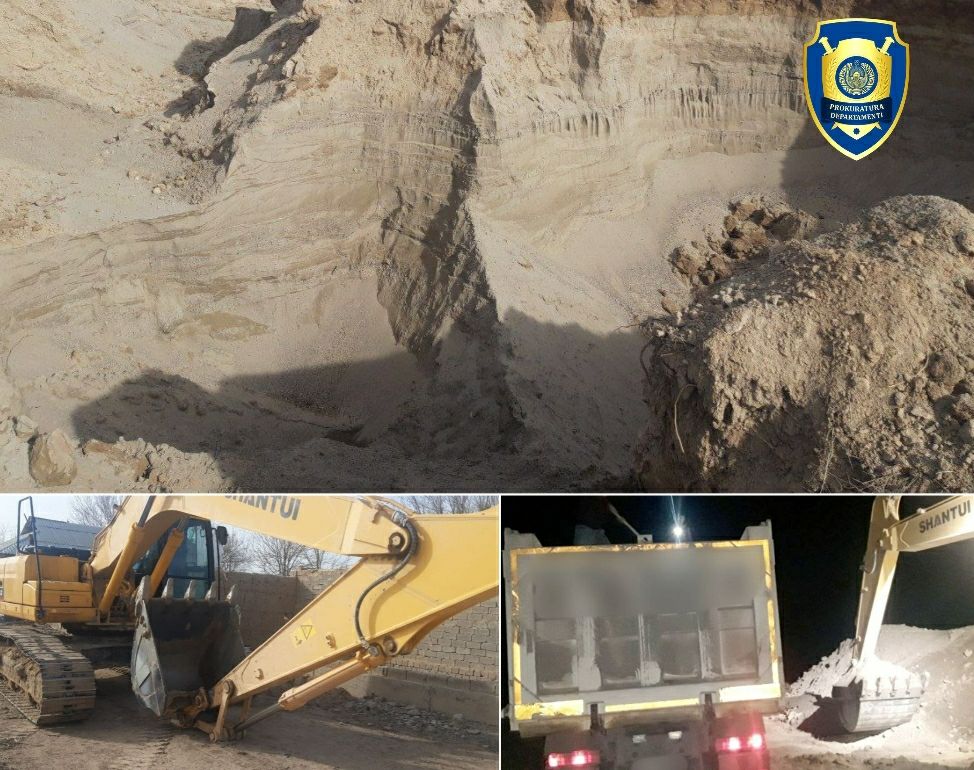 Qarshi tumanida qum-shagʻal aralashmasini noqonuniy qazib olayotgan shaxslar aniqlandi